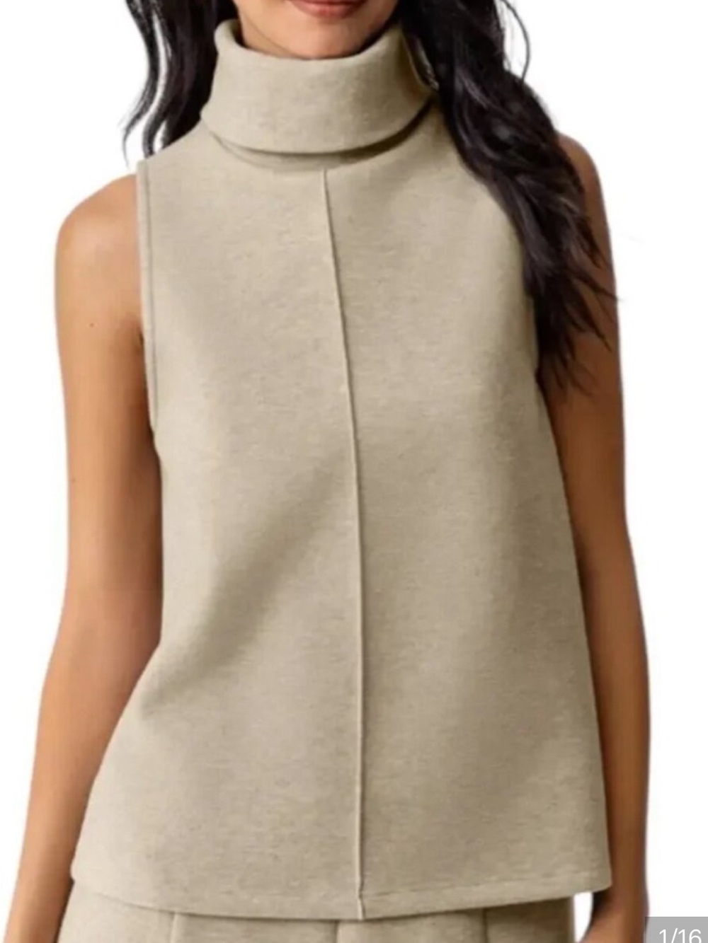 NWT OGL Move Sleeveless Turtleneck Knit Top Beige Minimalist Size Small - Picture 2 of 14
